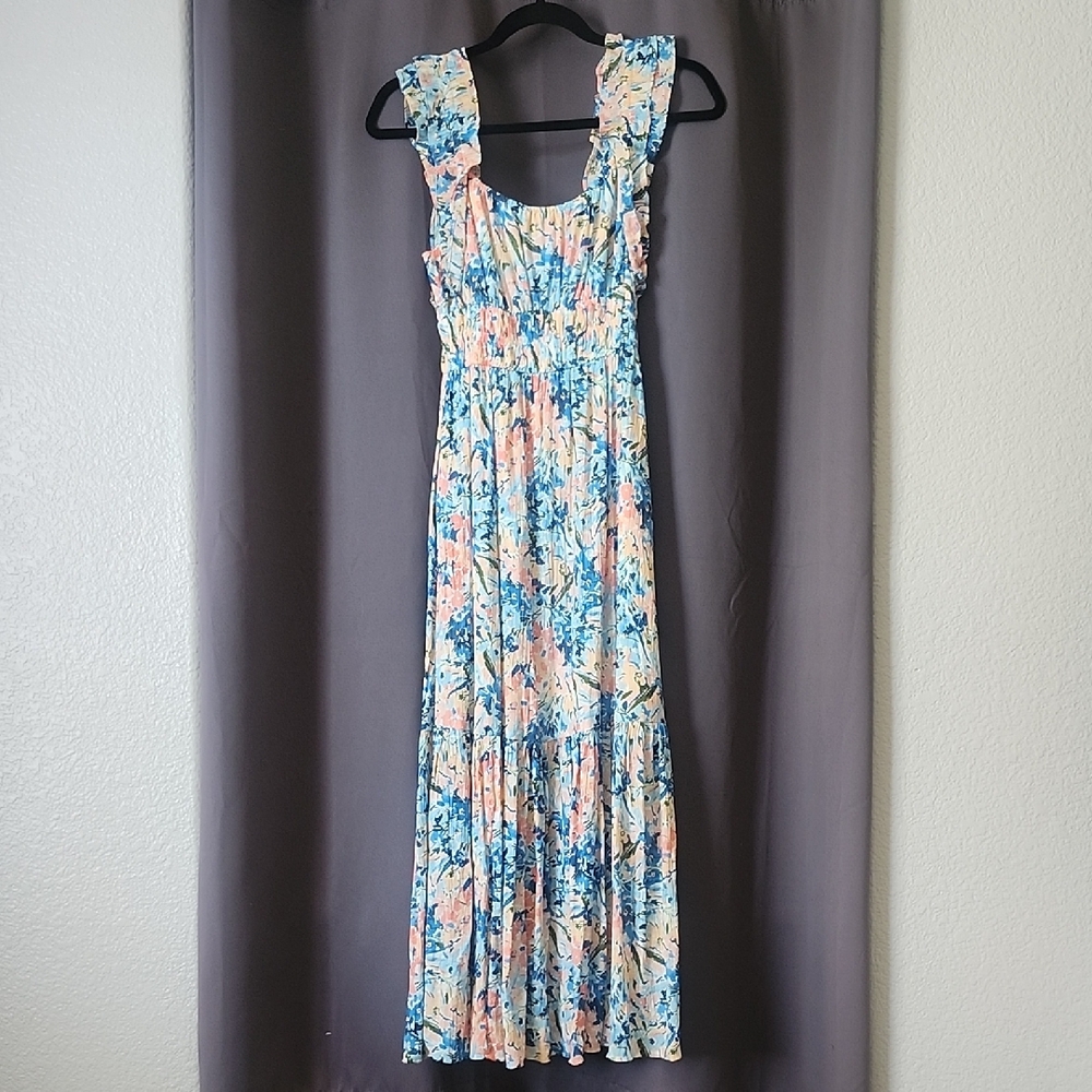 Abercrombie & Fitch Blue and Peach Floral Maxi Dress